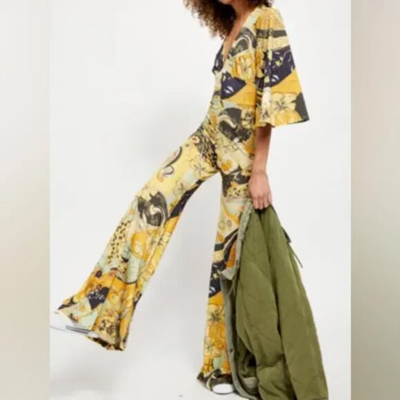 Free People Night Fever flowy flare bell bottom jumpsuit - Picture 1 of 14